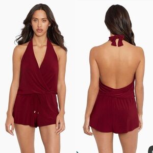 NWT Magicsuit Size 16 Merlot Red Bianca One Piece Romper Swimsuit Halter Shorts